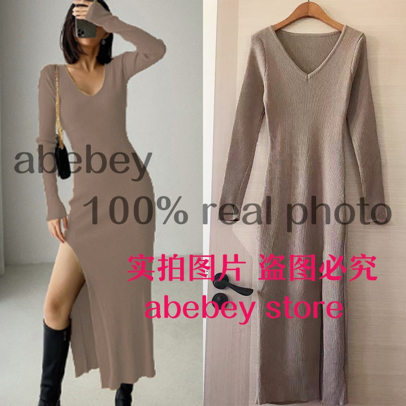 *New* TJ spring and winter sexy French slit sweater dress