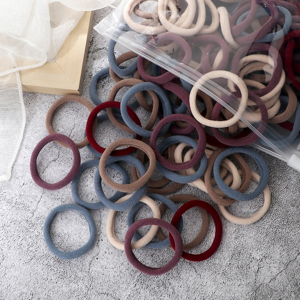 TJ 50PCS/Set Women Girls Basic Hair Bands 4cm Simple Solid Colors Elastic