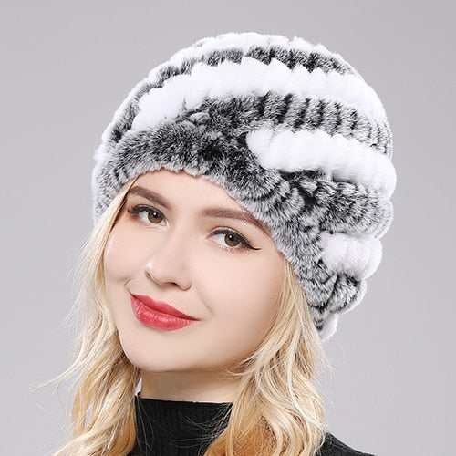 TJ 2023 Women Winter Warm Real Rex Rabbit Fur Snow Hat