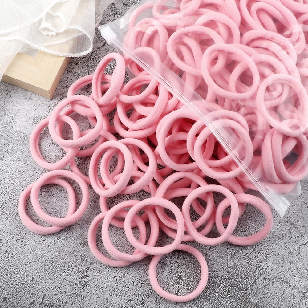 TJ 50PCS/Set Women Girls Basic Hair Bands 4cm Simple Solid Colors Elastic