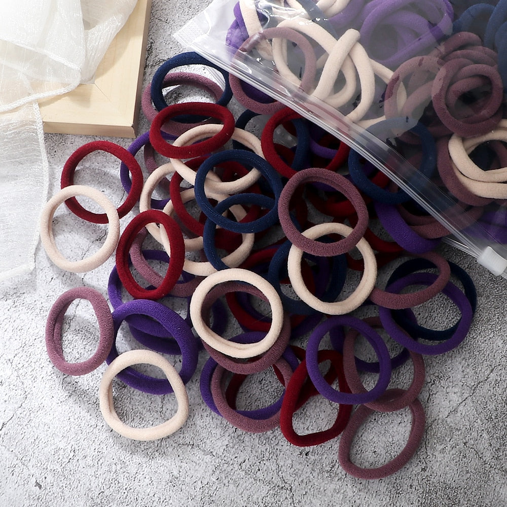 TJ 50PCS/Set Women Girls Basic Hair Bands 4cm Simple Solid Colors Elastic