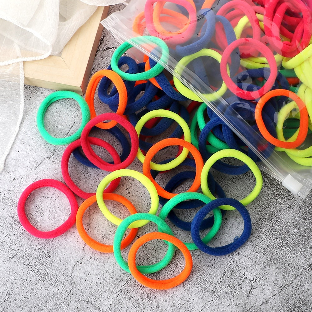 TJ 50PCS/Set Women Girls Basic Hair Bands 4cm Simple Solid Colors Elastic