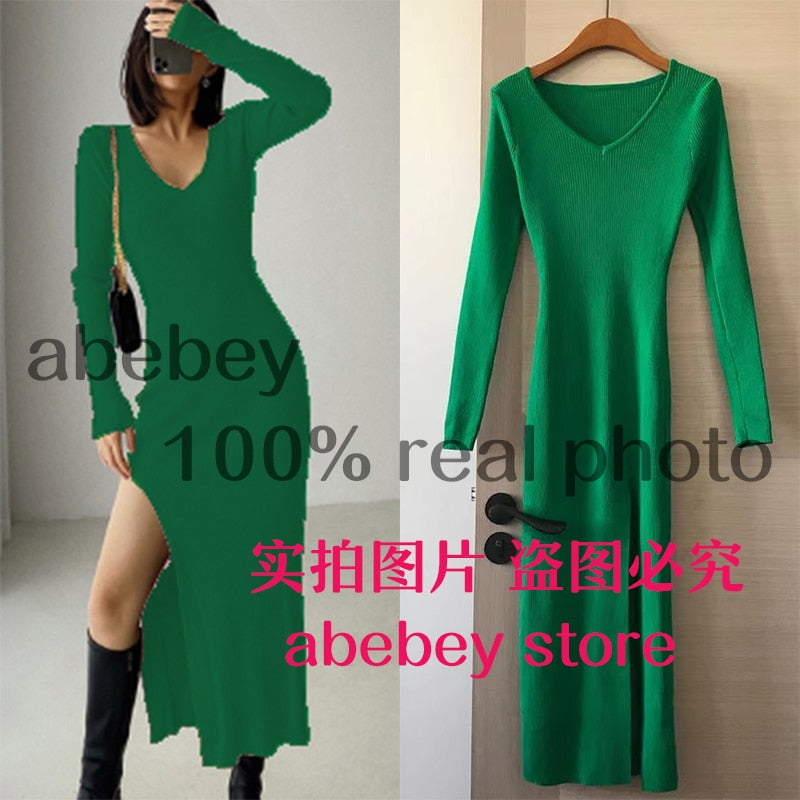 *New* TJ spring and winter sexy French slit sweater dress