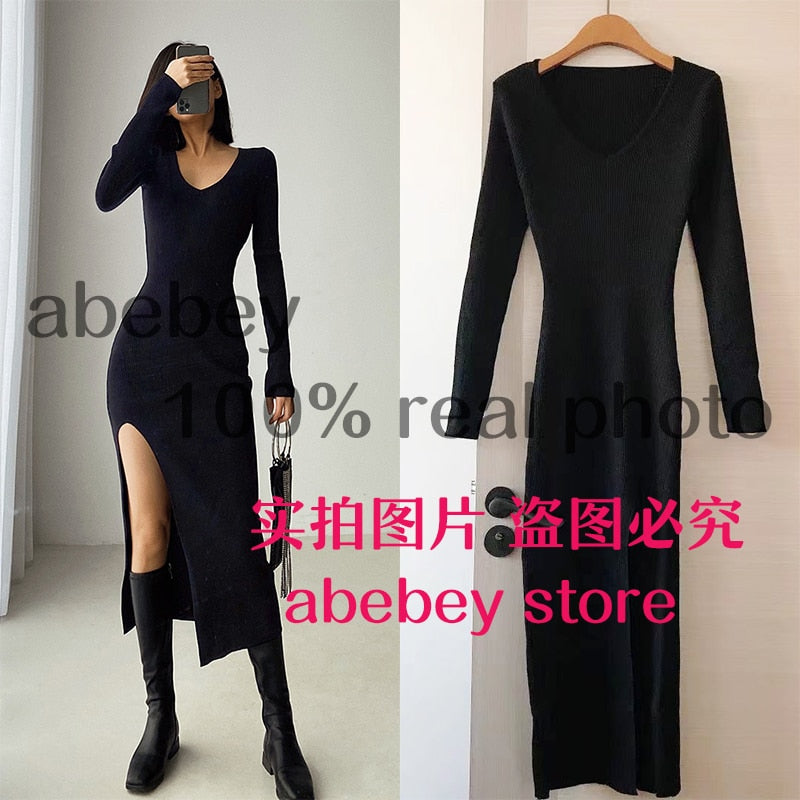 *New* TJ spring and winter sexy French slit sweater dress