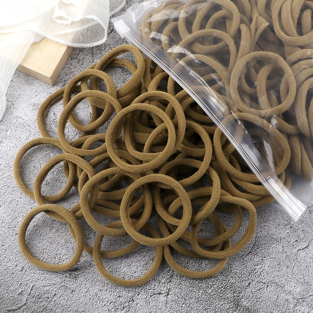 TJ 50PCS/Set Women Girls Basic Hair Bands 4cm Simple Solid Colors Elastic