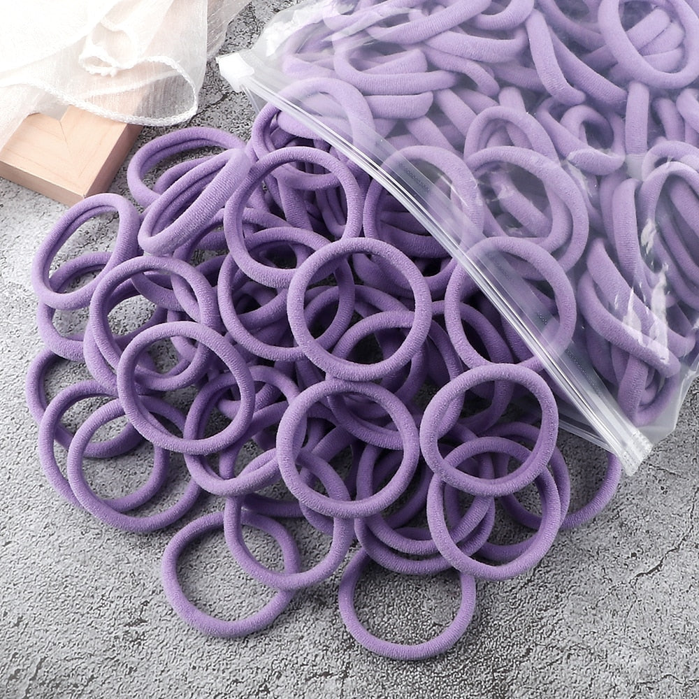 TJ 50PCS/Set Women Girls Basic Hair Bands 4cm Simple Solid Colors Elastic