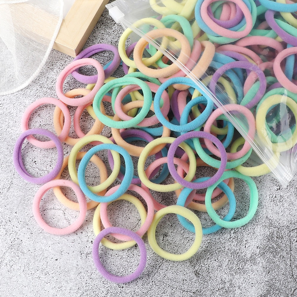 TJ 50PCS/Set Women Girls Basic Hair Bands 4cm Simple Solid Colors Elastic
