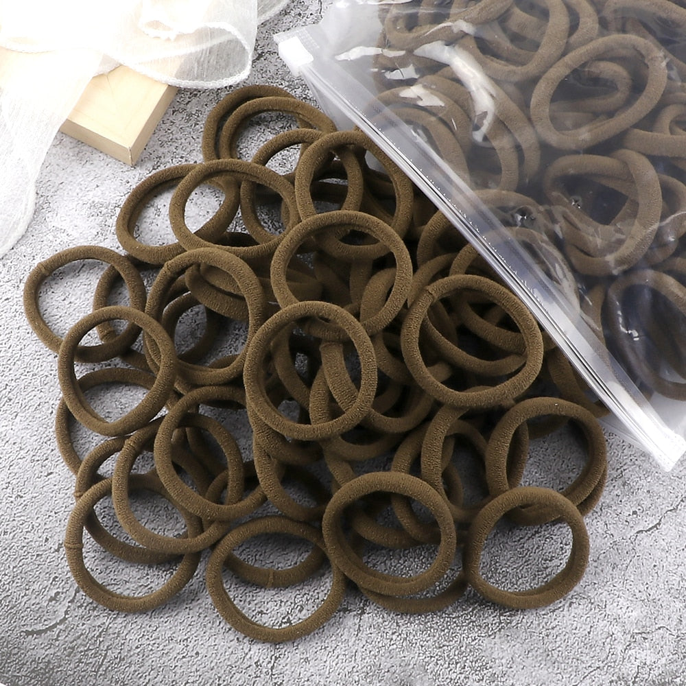 TJ 50PCS/Set Women Girls Basic Hair Bands 4cm Simple Solid Colors Elastic