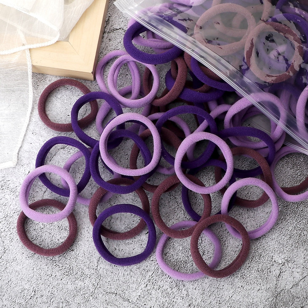 TJ 50PCS/Set Women Girls Basic Hair Bands 4cm Simple Solid Colors Elastic
