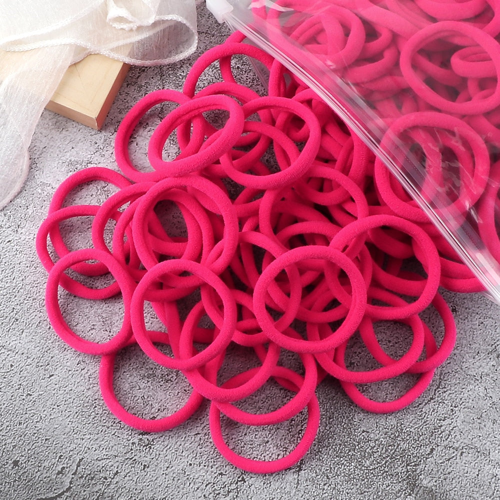 TJ 50PCS/Set Women Girls Basic Hair Bands 4cm Simple Solid Colors Elastic