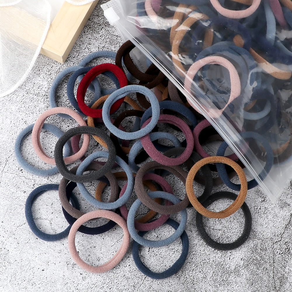 TJ 50PCS/Set Women Girls Basic Hair Bands 4cm Simple Solid Colors Elastic