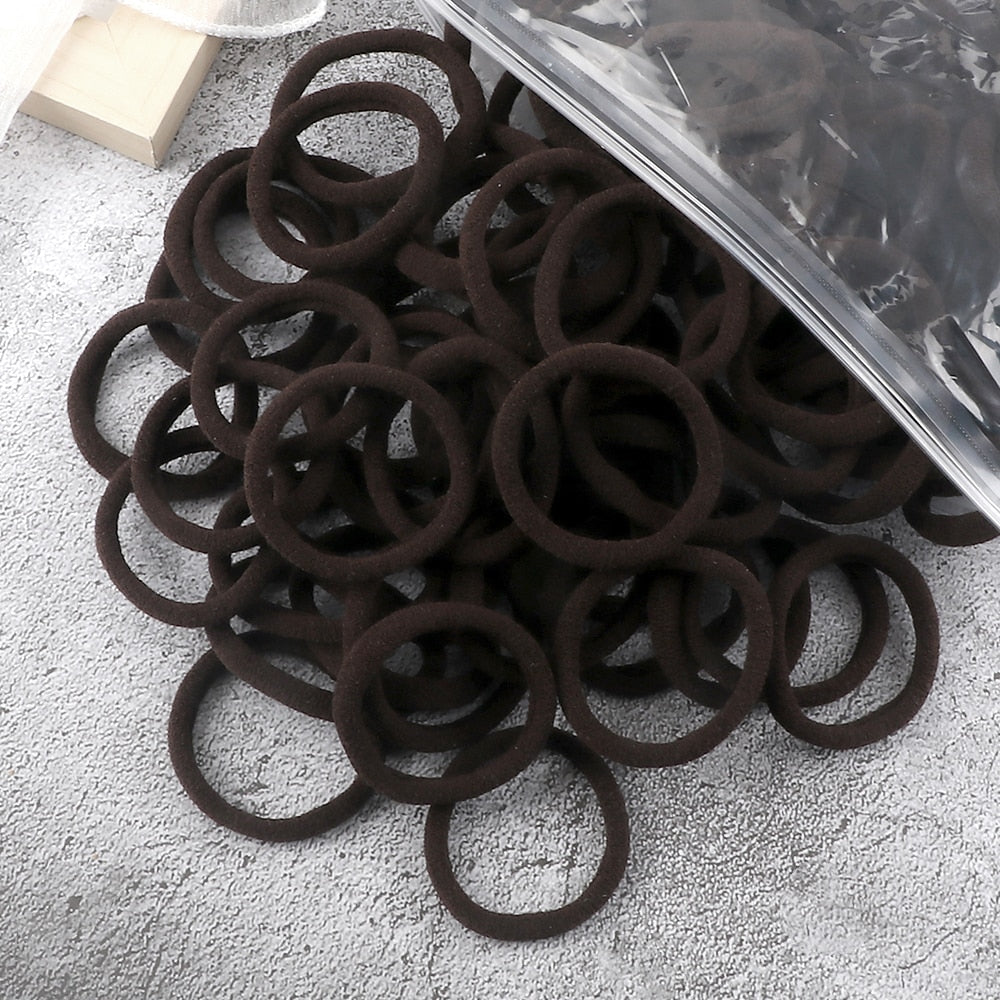 TJ 50PCS/Set Women Girls Basic Hair Bands 4cm Simple Solid Colors Elastic