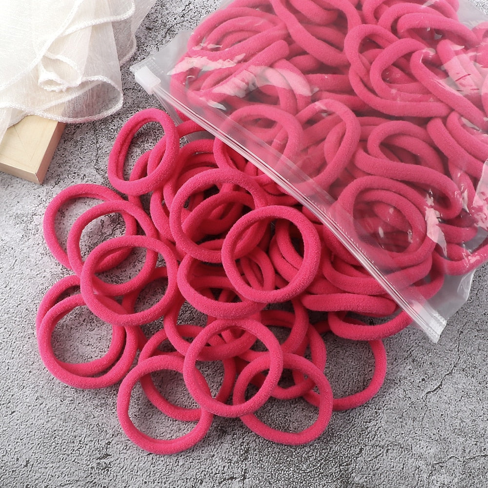 TJ 50PCS/Set Women Girls Basic Hair Bands 4cm Simple Solid Colors Elastic