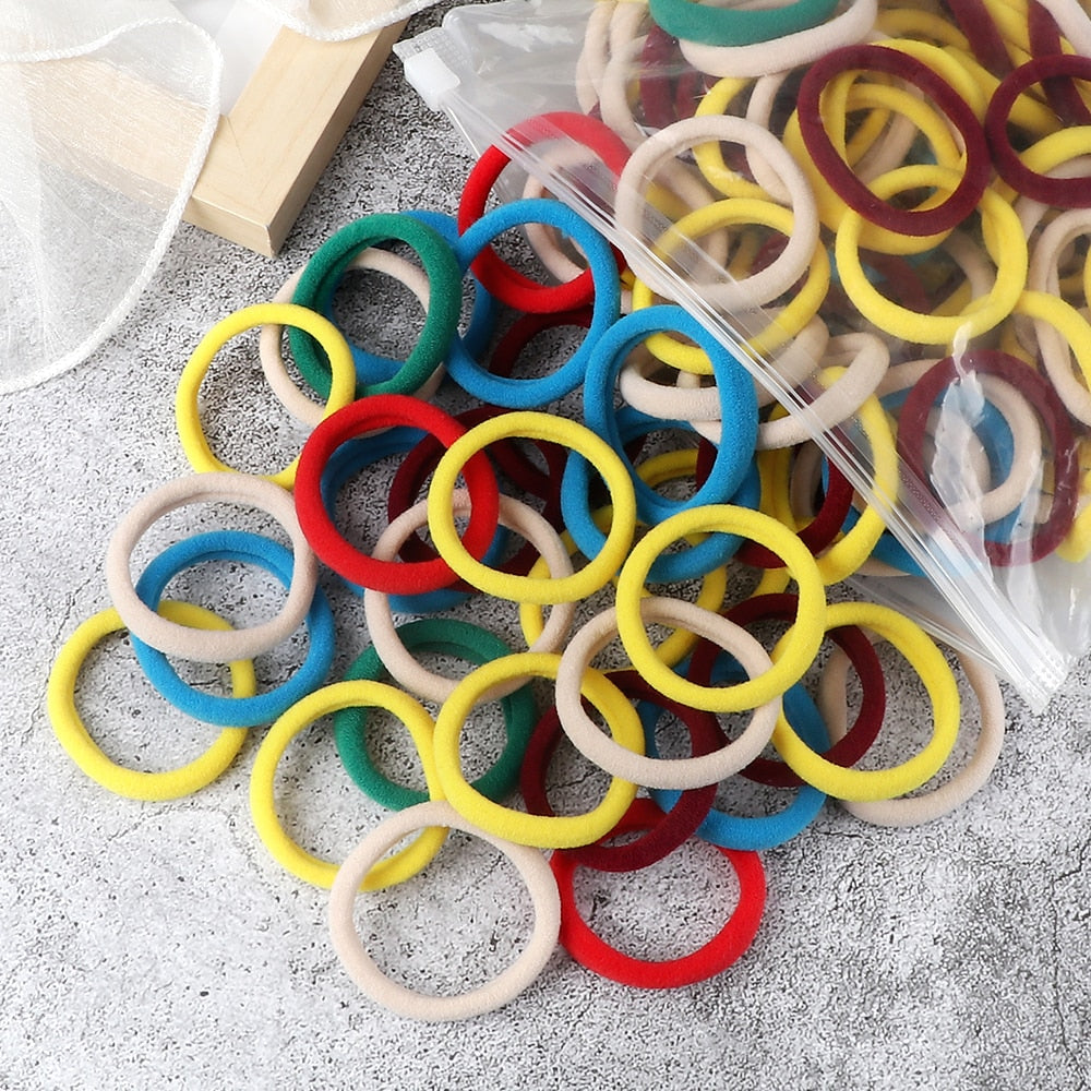 TJ 50PCS/Set Women Girls Basic Hair Bands 4cm Simple Solid Colors Elastic