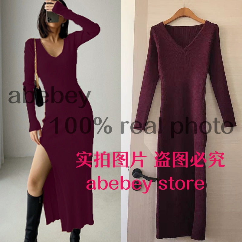 *New* TJ spring and winter sexy French slit sweater dress