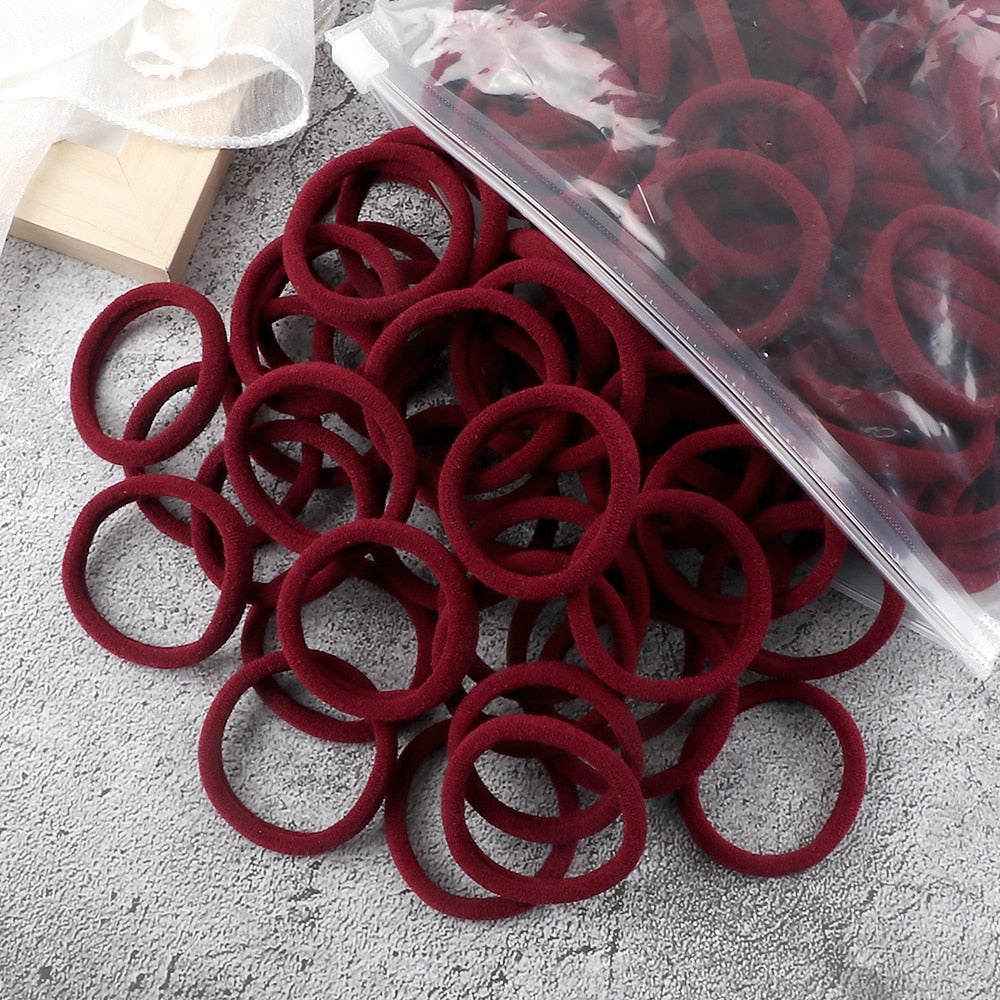 TJ 50PCS/Set Women Girls Basic Hair Bands 4cm Simple Solid Colors Elastic