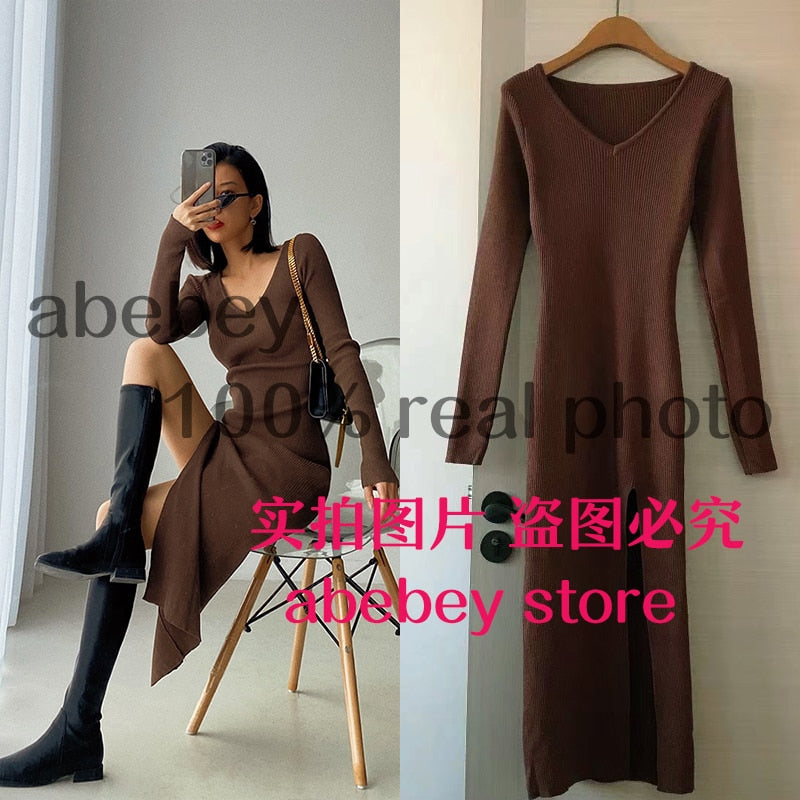 *New* TJ spring and winter sexy French slit sweater dress
