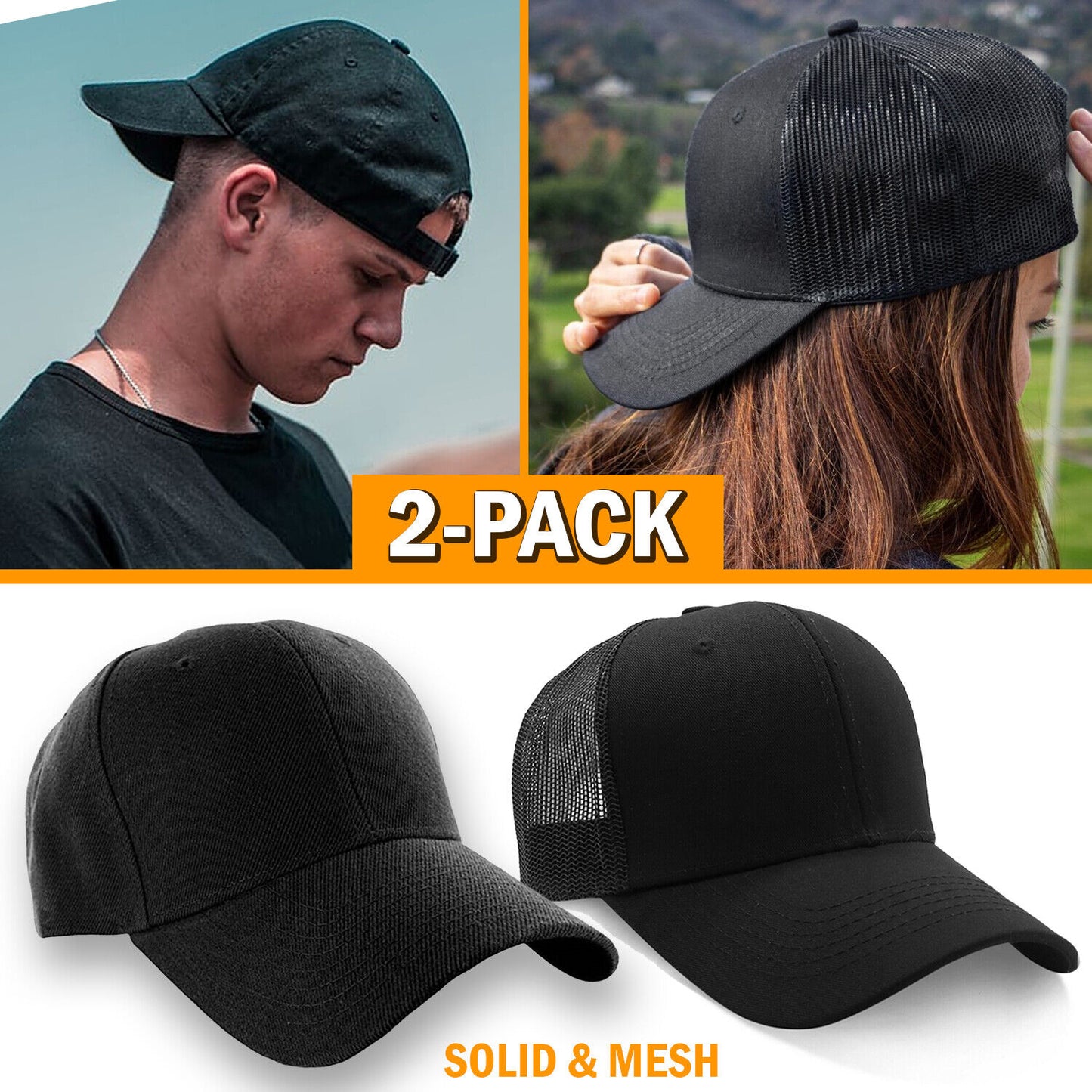 2 Pack TJ Baseball Cap Ball Dad Hat Adjustable Plain Solid Washed Mesh Men Women