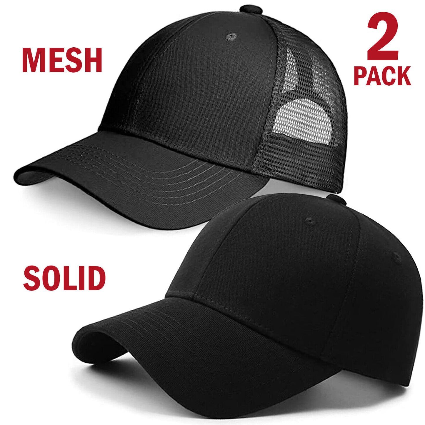 2 Pack TJ Baseball Cap Ball Dad Hat Adjustable Plain Solid Washed Mesh Men Women